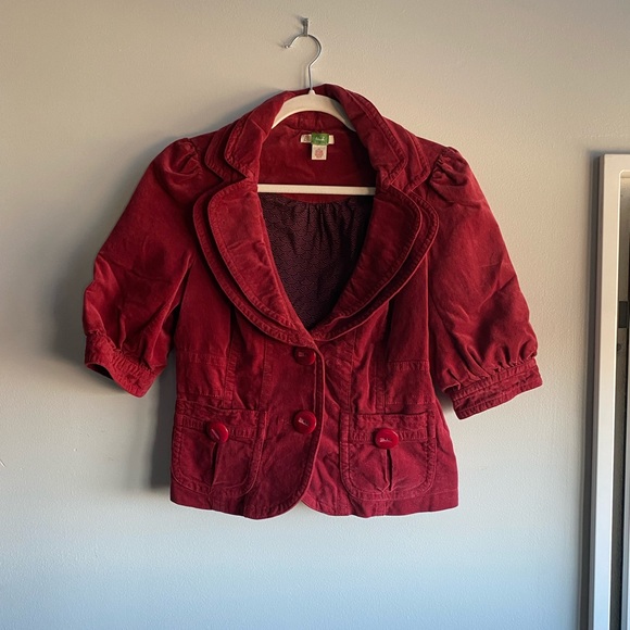 Anthropologie Cropped Red Velvet Blazer - Picture 1 of 5